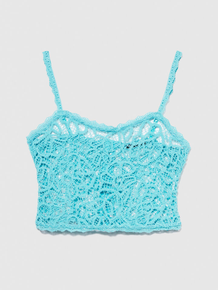Cropped crochet top - women's tops - Turquoise | Sisley image number 6